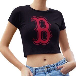 NEW Boston Red Sox B Team Color Pop Form Fit Crop Top Shirt BLACK